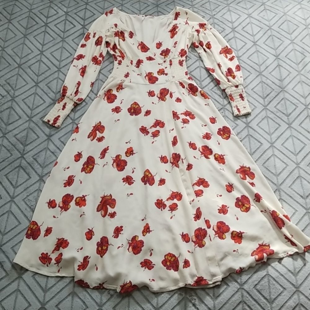 Free People Long Sleeve Floral Wrap Dress